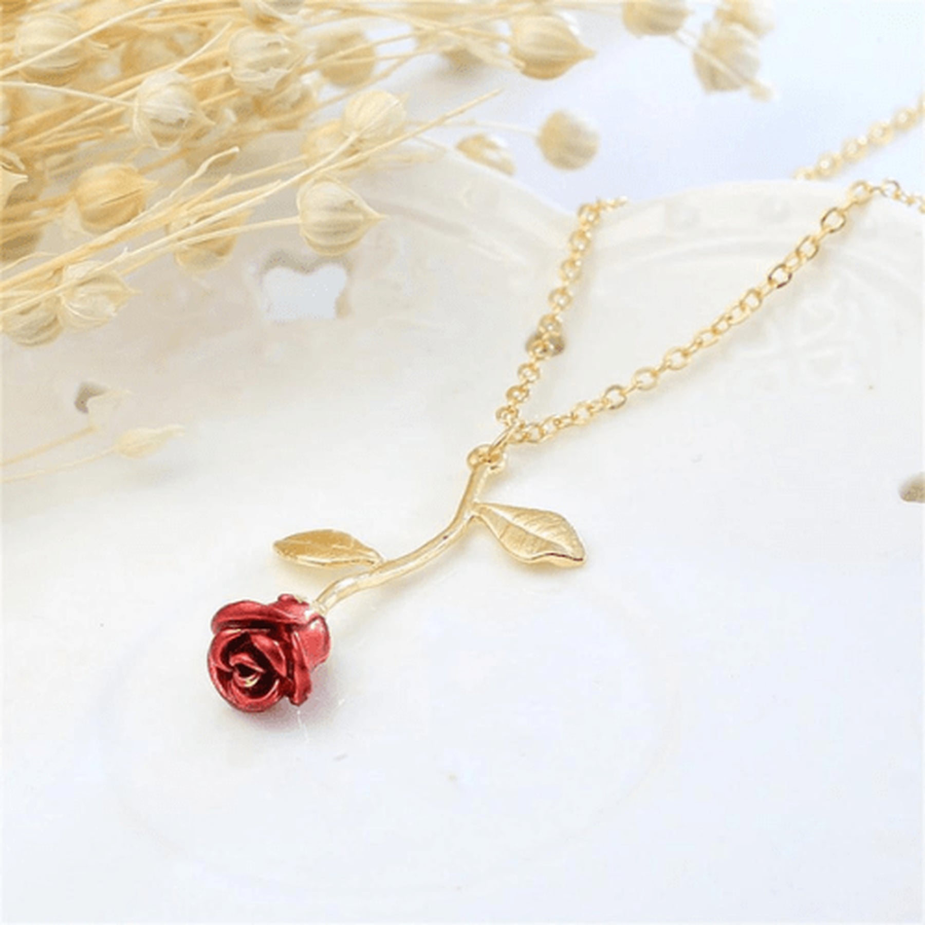 Colar Luxo Feminino Rosa - Bela e a Fera