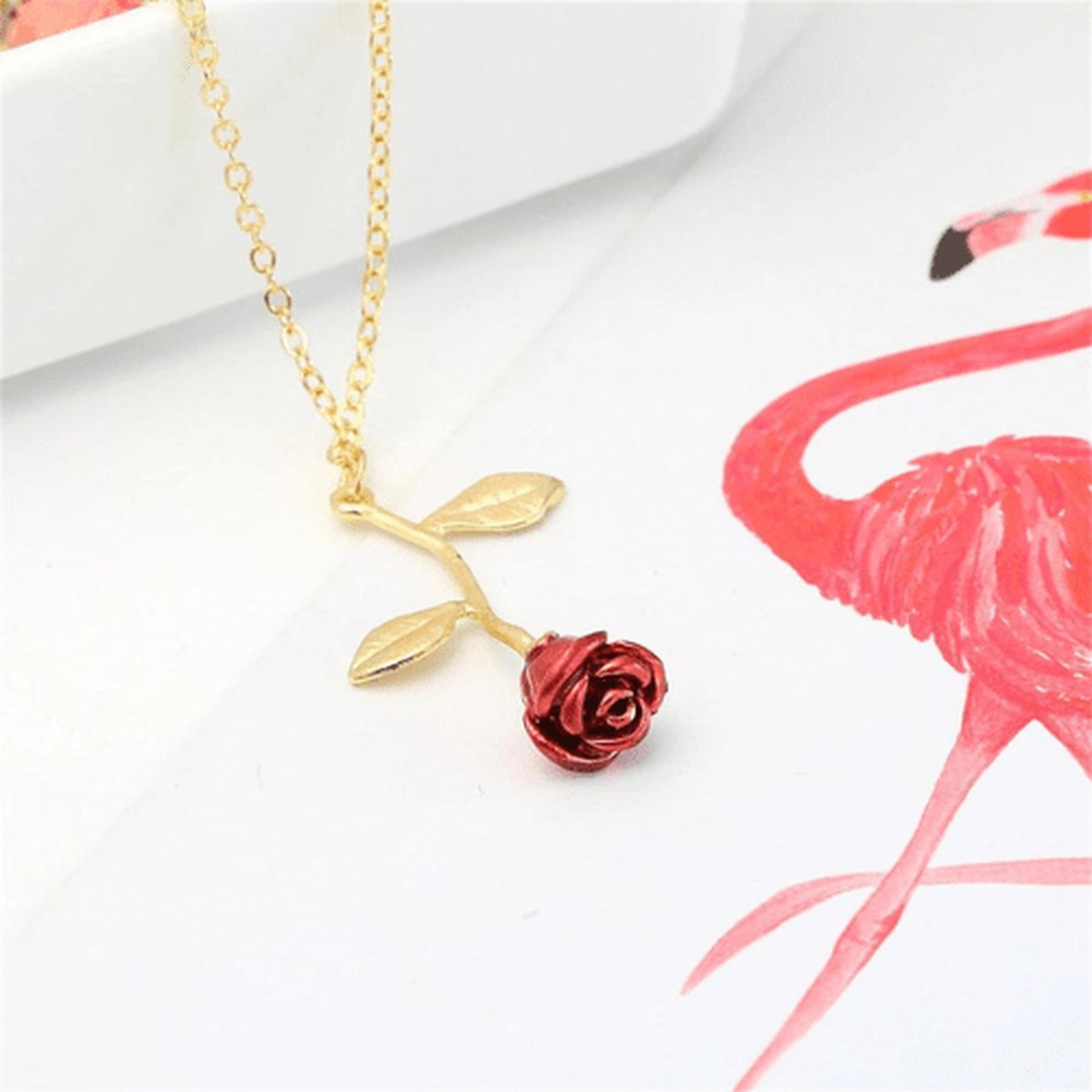 Colar Luxo Feminino Rosa - Bela e a Fera