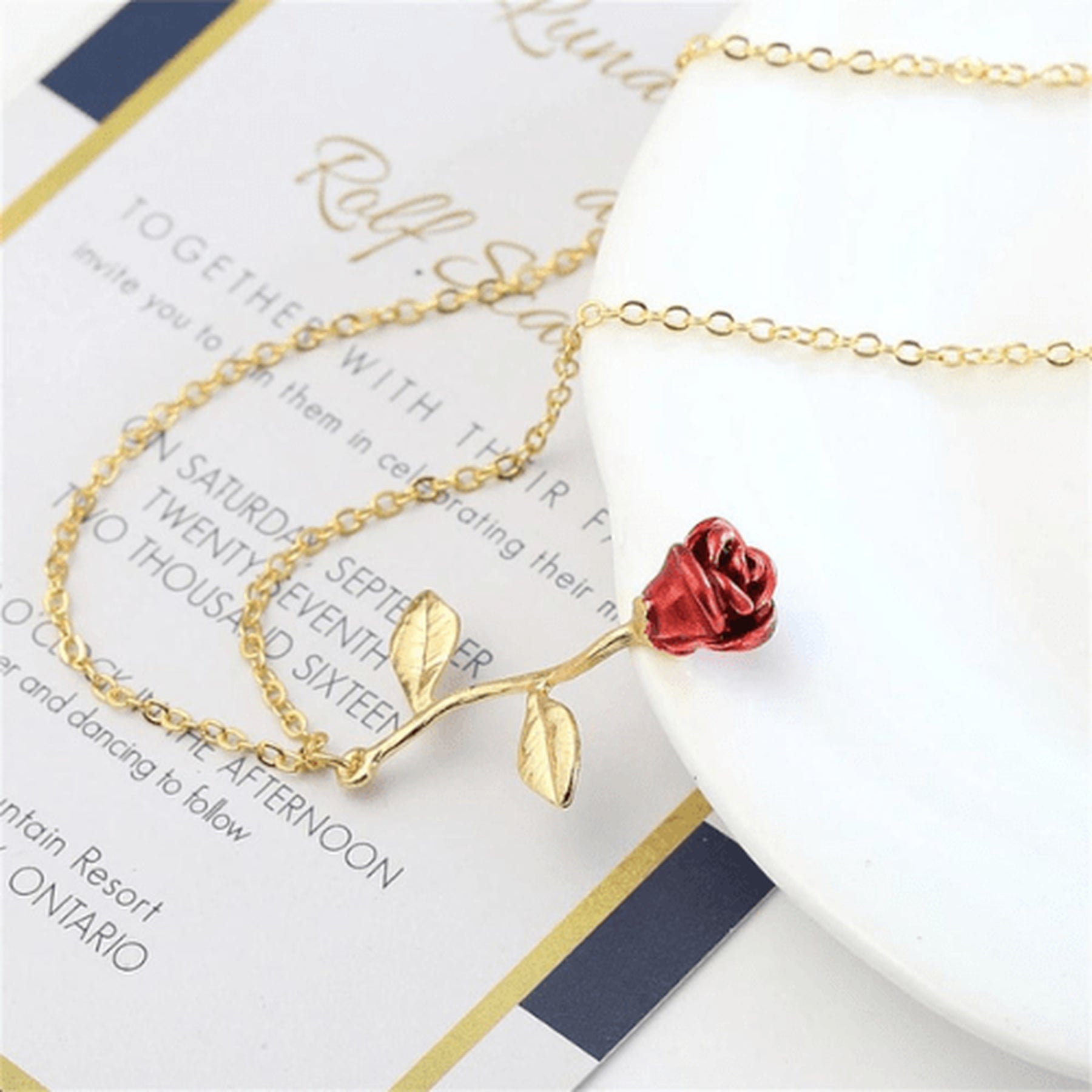 Colar Luxo Feminino Rosa - Bela e a Fera