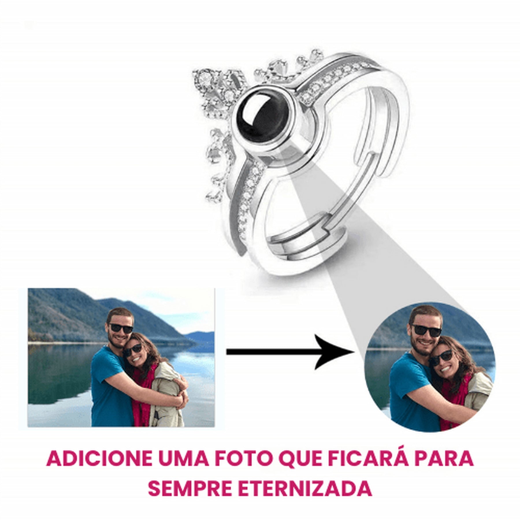 Anel Coroa Personalizada da Branca de Neve - Memórias Gravadas para Sempre