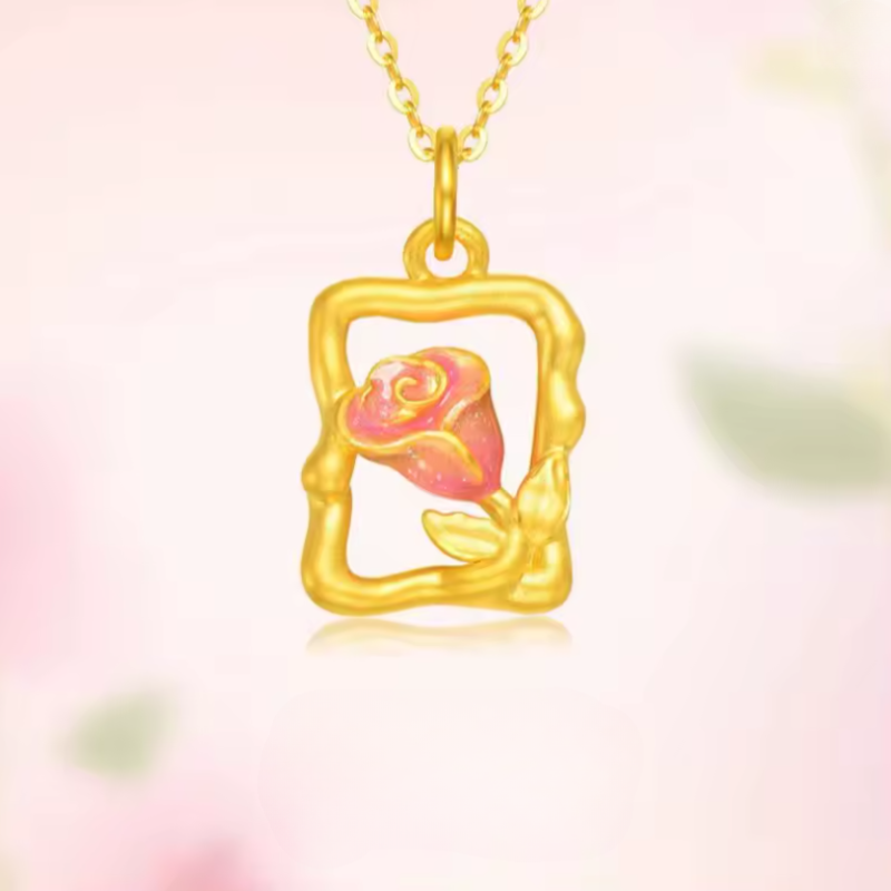Colar Luxo Rosa da Bela & a Fera - Ouro 24K
