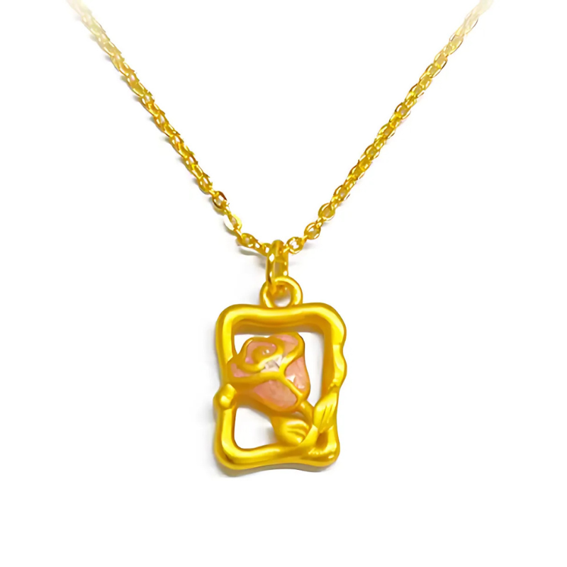 Colar Luxo Rosa da Bela & a Fera - Ouro 24K