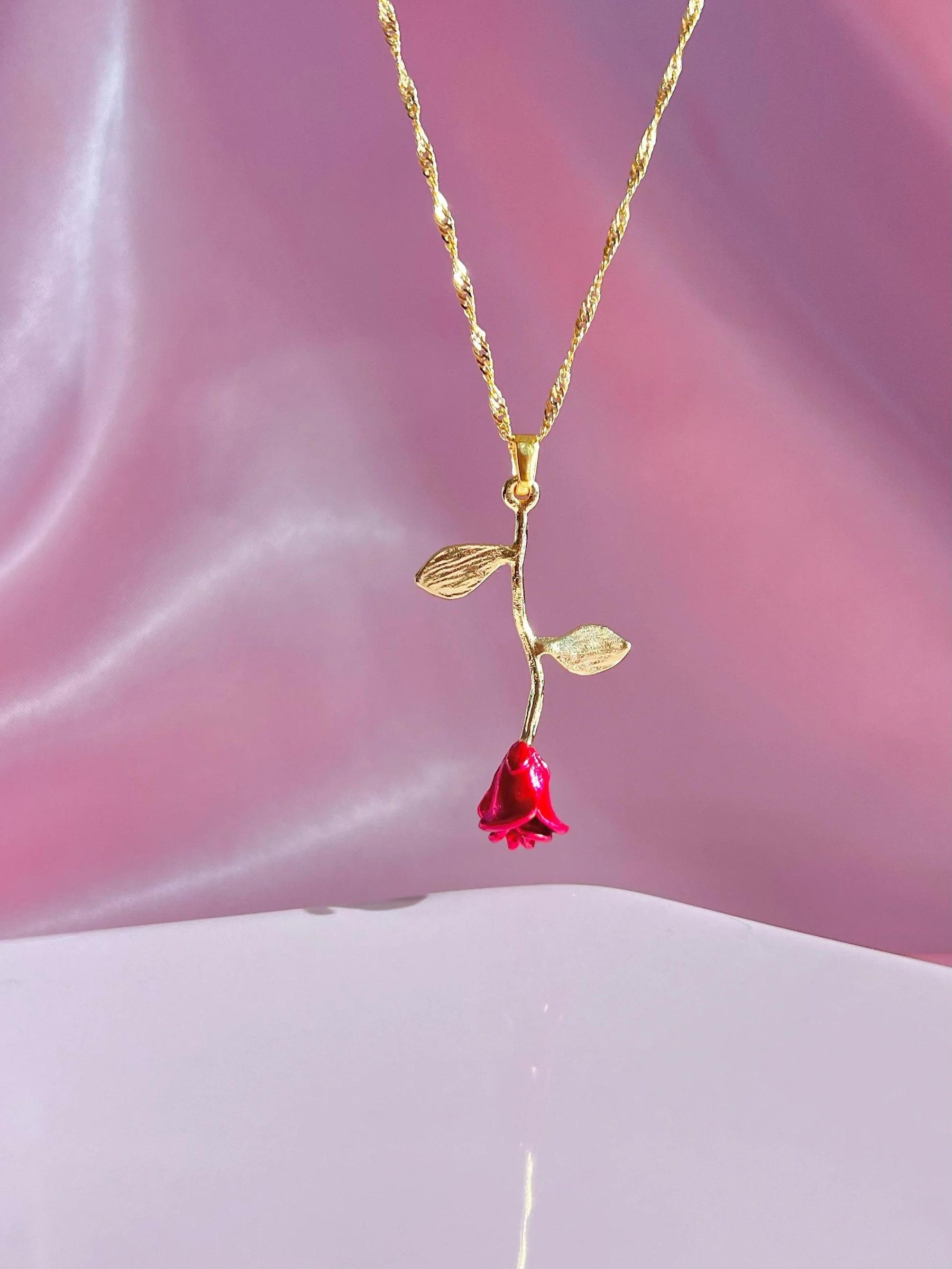 Colar Luxo Feminino Rosa - Bela e a Fera