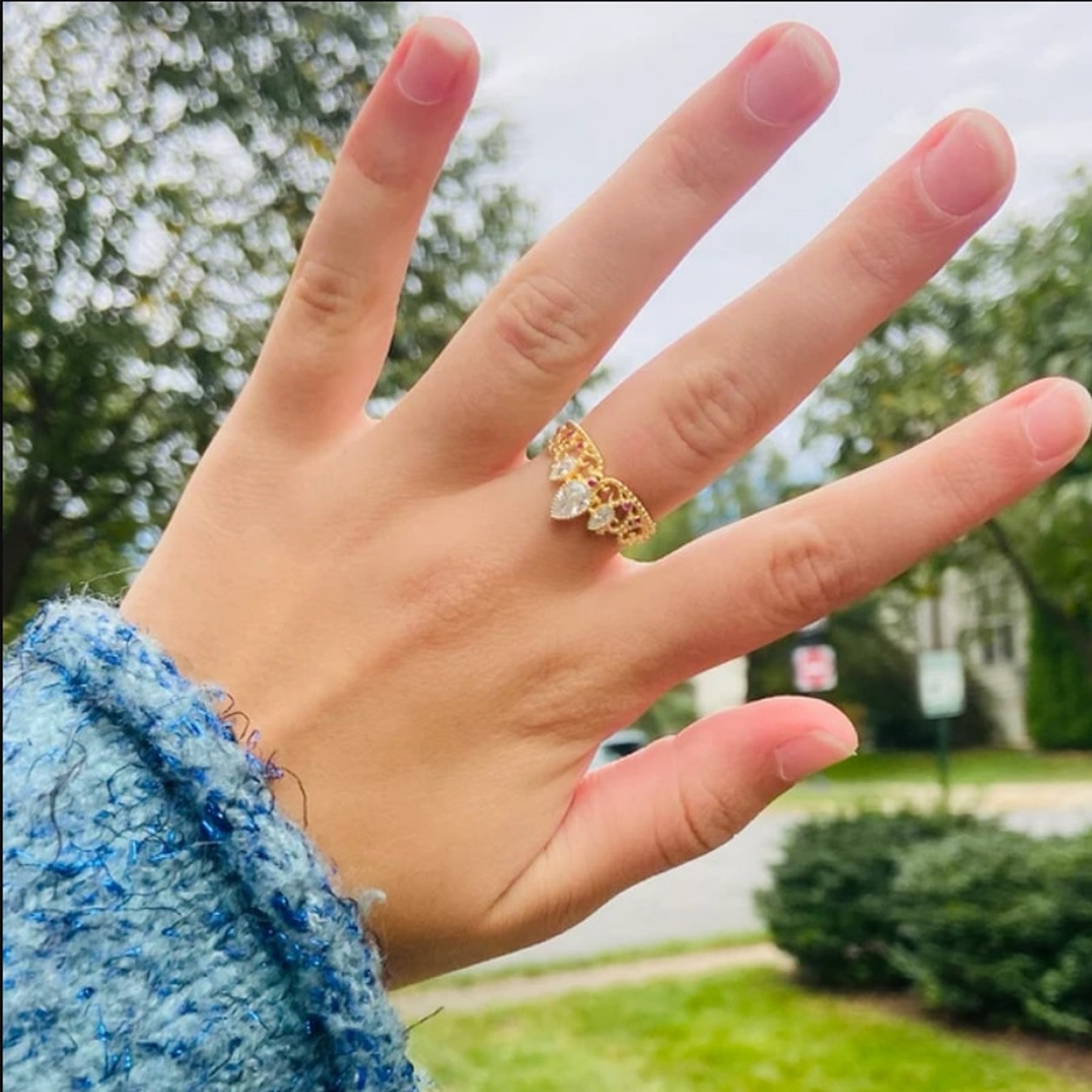 Anel Luxo Feminino Coroa da Rapunzel Ajustável com Banho de Ouro