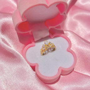 Colar & Anel Luxo Ajustável Coroa Rapunzel com Banho de Ouro