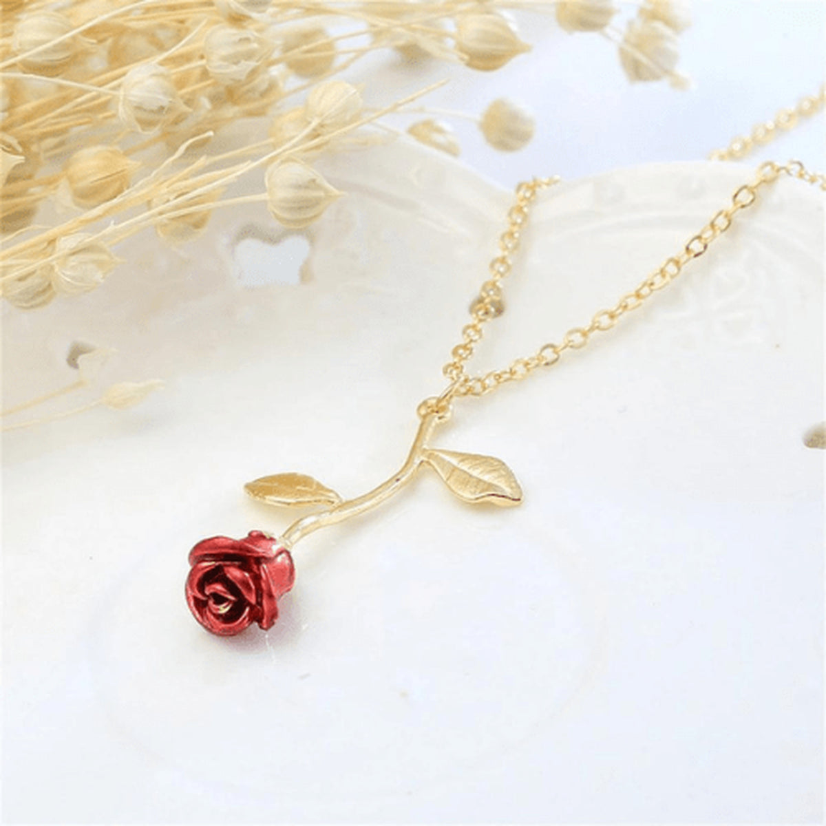 Colar Luxo Feminino Rosa - Bela e a Fera