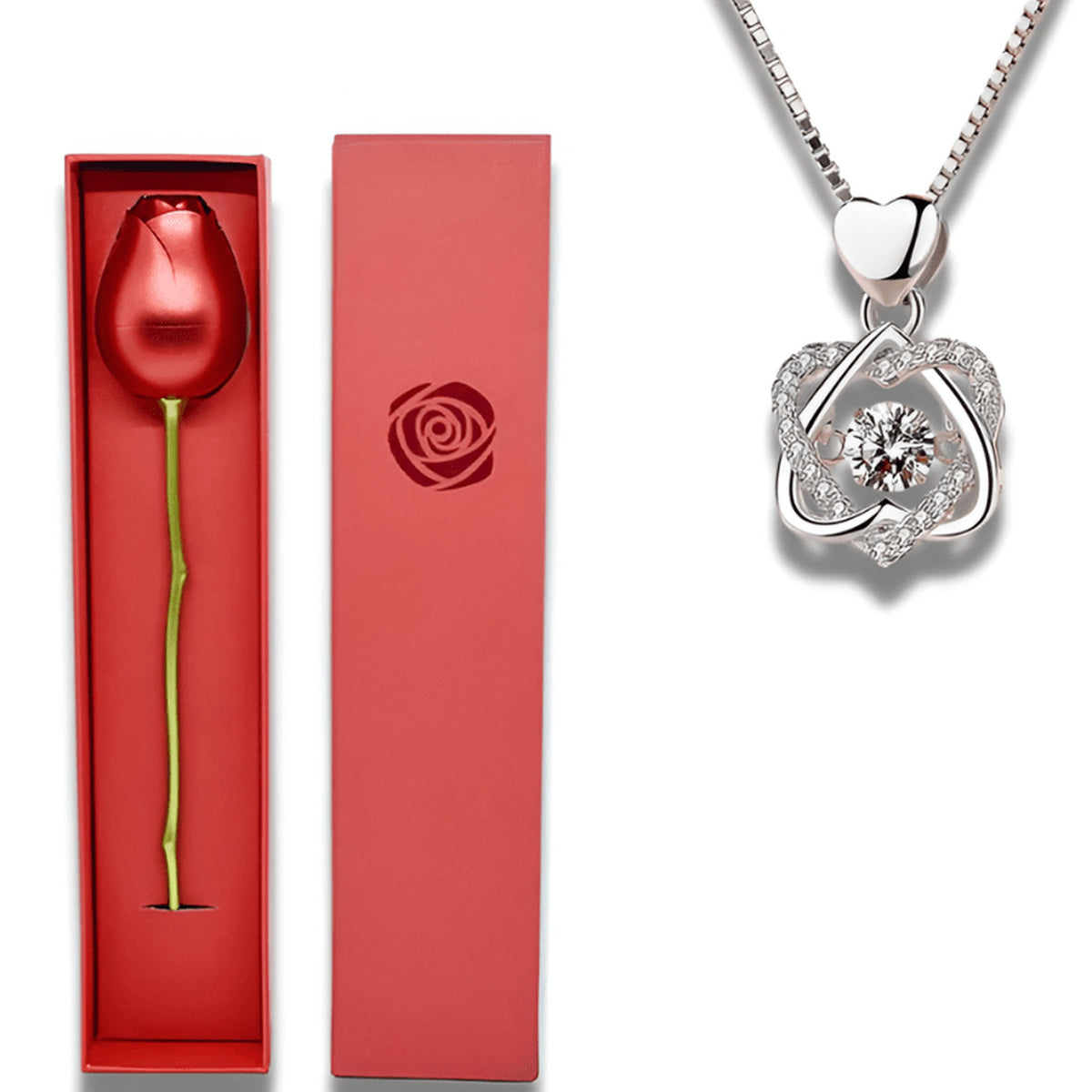Colar Coração com Rosa Eterna da Bela e a Fera