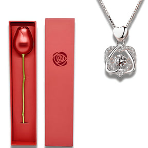 Colar Coração com Rosa Eterna da Bela e a Fera