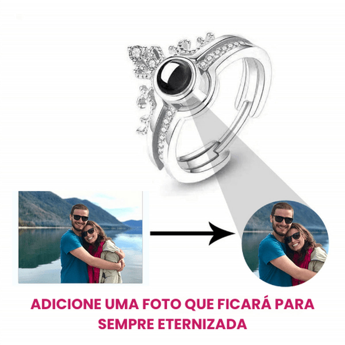 Anel Coroa Personalizada da Branca de Neve - Memórias Gravadas para Sempre