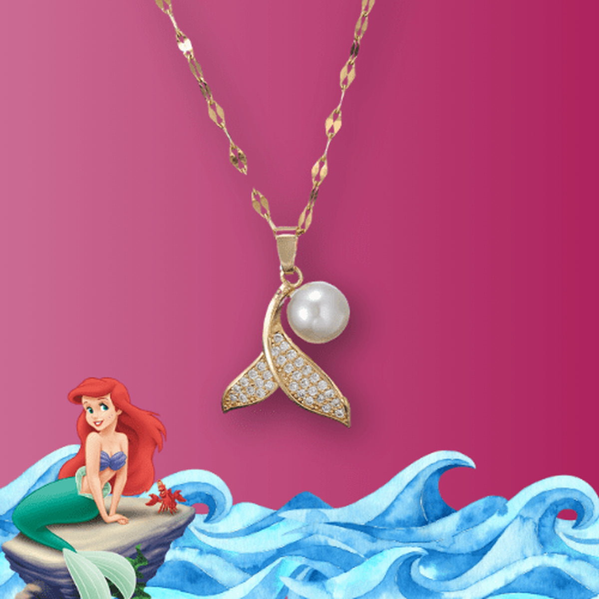 Colar Luxo Pequena Sereia com Pérola Mágica 🌊✨