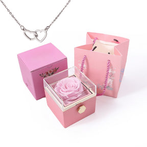 Rosa Eterna & Colar Luxo Dois Corações - Bela & a Fera