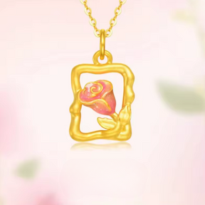 Colar Luxo Rosa da Bela & a Fera - Ouro 24K