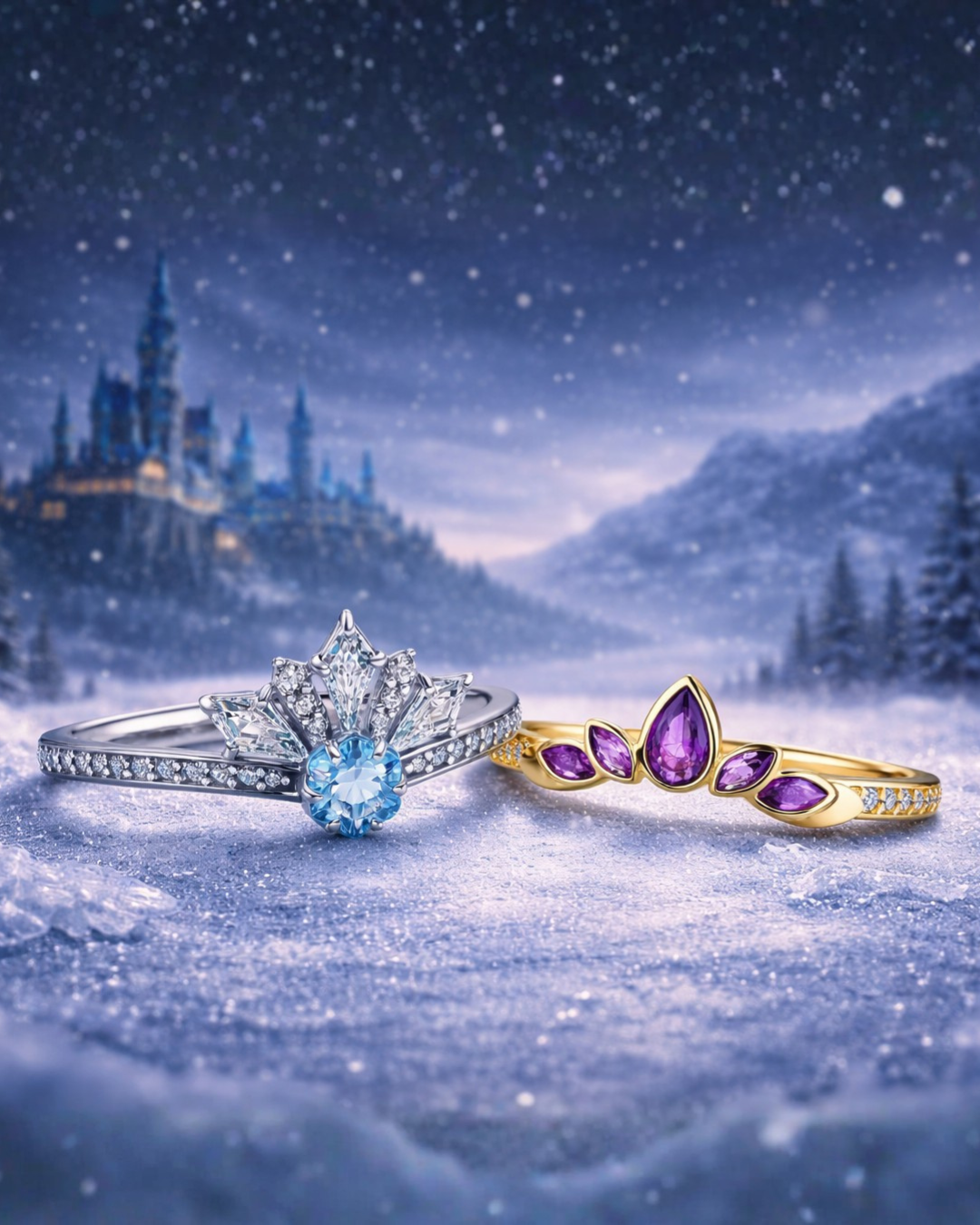 Anéis Luxo Elsa & Anna - A Magia de Frozen