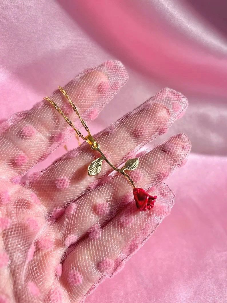 Colar Luxo Feminino Rosa - Bela e a Fera