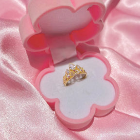 Anel Luxo Feminino Coroa da Rapunzel Ajustável com Banho de Ouro