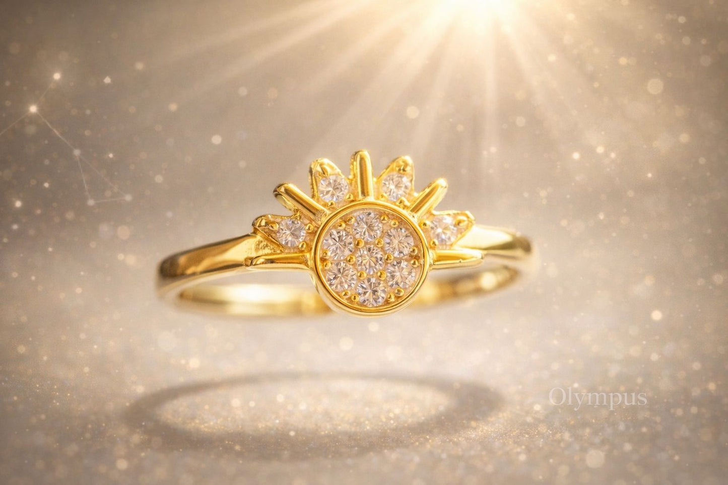 Anéis Sol e Lua Brilhantes - com Banho de Ouro