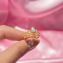 Anel Luxo Feminino Coroa da Rapunzel Ajustável com Banho de Ouro